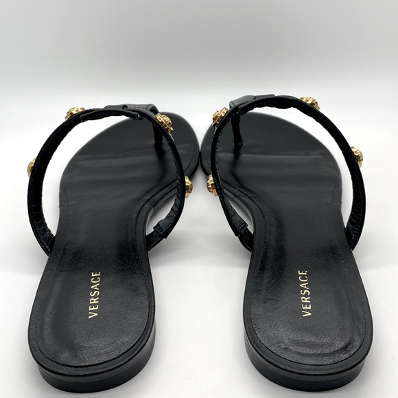 VERSACE EMBLEM LOGO GOLD STUD SANDALS NEW - Picture 8 of 13